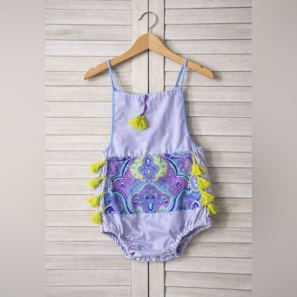 Handmade Tassel Paisley Romper Size 2/3 Boho Toddler Outfit Lavender Boutique